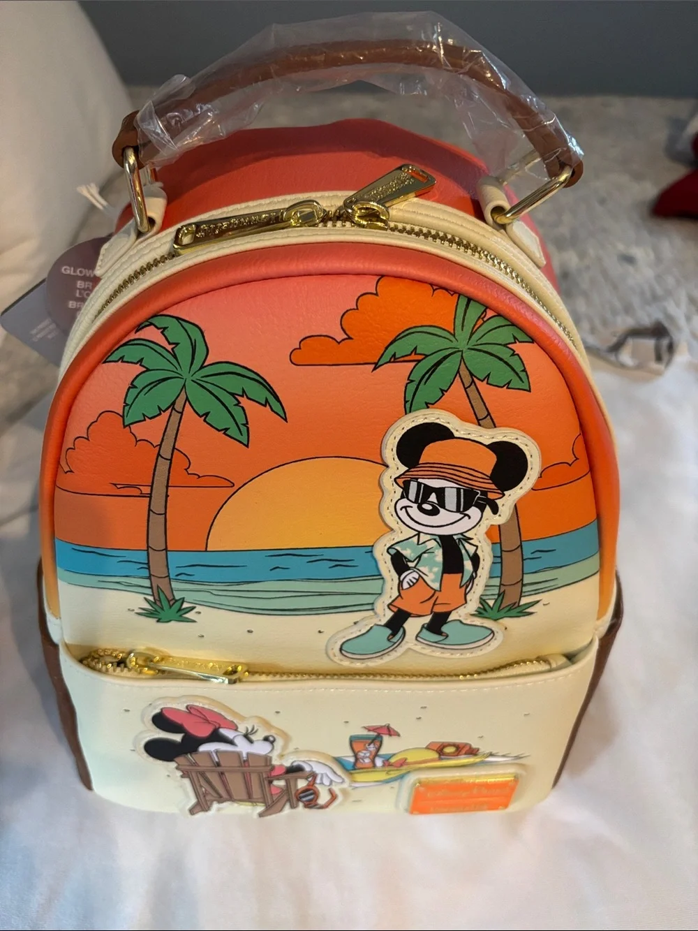 Disney Cream & Orange Beach Mickey and Minnie Mini Backpack